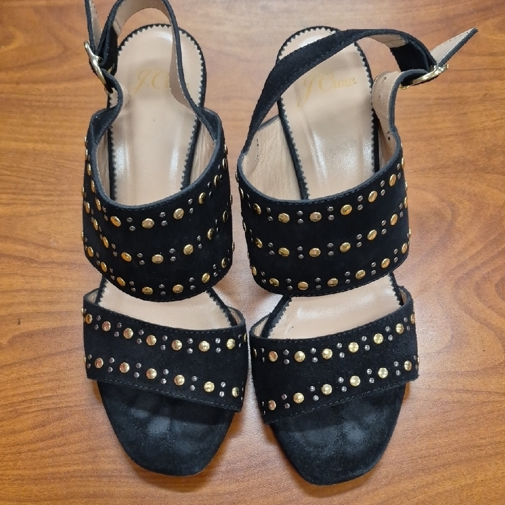 J. Crew Black Heels with Gold Studs